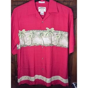Bamboo Cay Resort Palm Tree Shirt Button Up Tropical Red Viscose Men's L